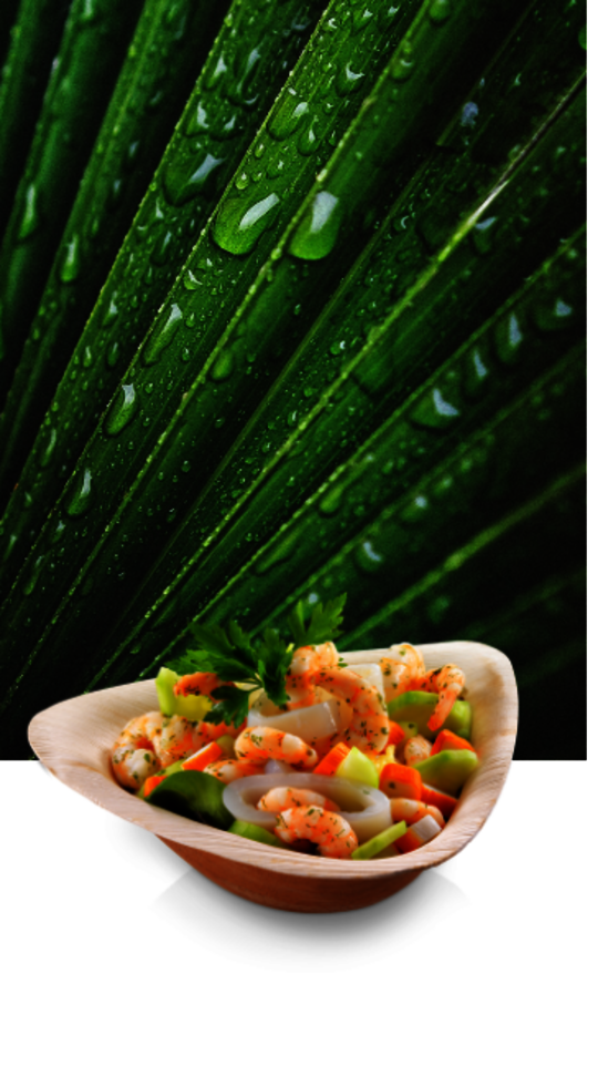 Cuenco de hoja de palma y hoja de palma rellena Palmblatt und gefüllte Palmblattschale