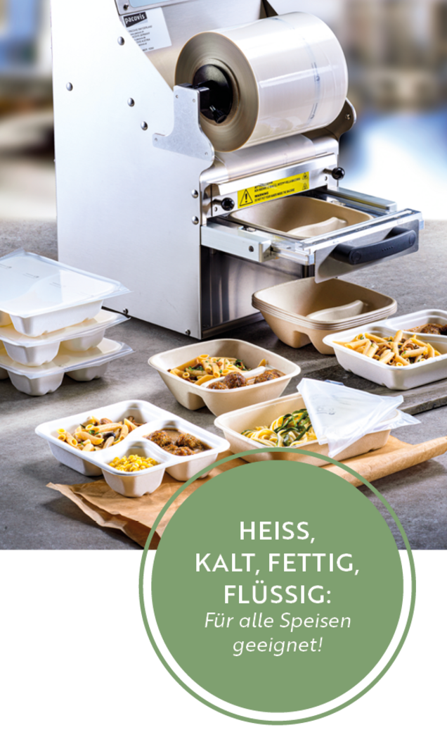 Siegelmaschine mit siegelbaren Menuschalen - geeignet für heiss, kalt, fettig und flüssig