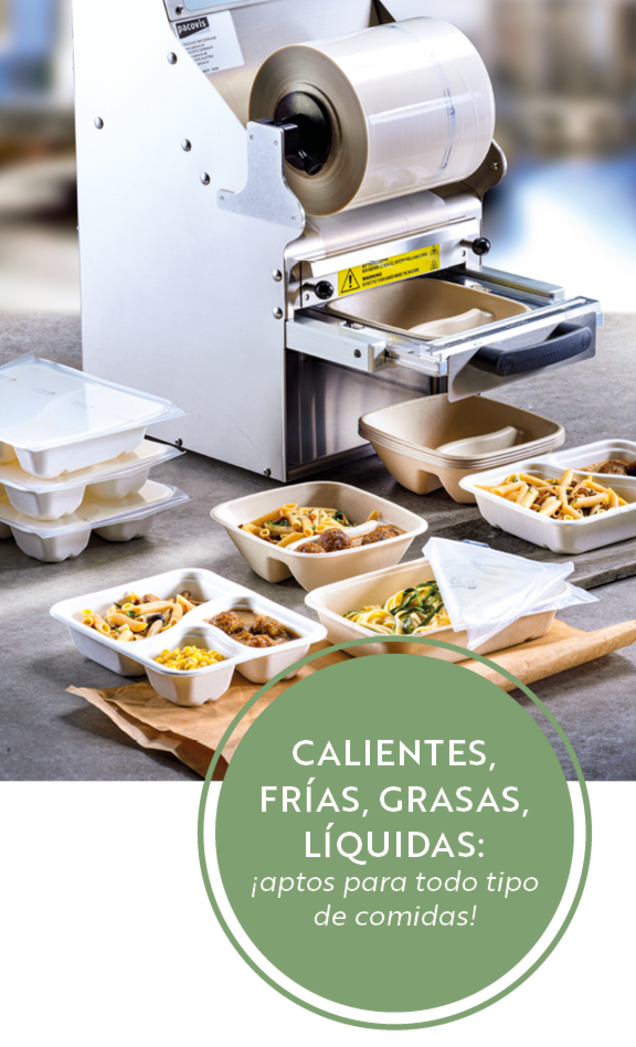 Selladora con bandejas sellables para menús - apta para productos calientes, fríos, grasos y líquidos